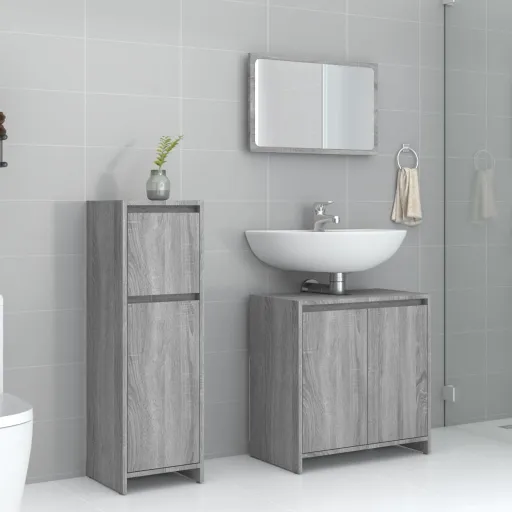 Conjunto Móveis Casa de Banho Madeira Proc. Cinza Sonoma (3 pcs)