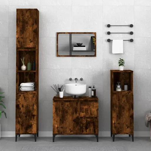 Conjunto Móveis WC Derivados de Madeira Carvalho Fumado (3 pcs)