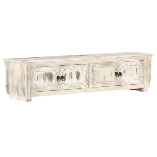 Móvel de TV 140x30x35 cm Madeira de Mangueira Maciça Branco
