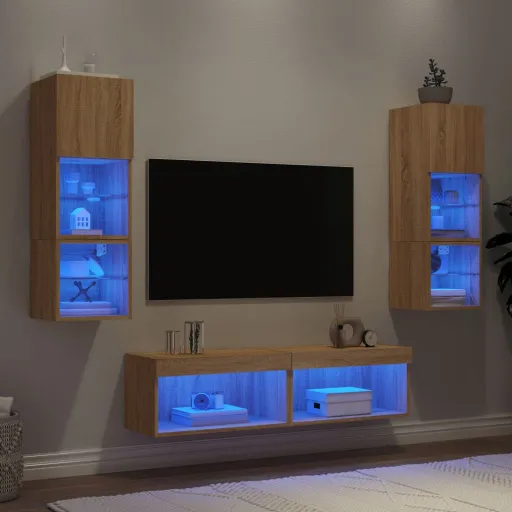 Móveis Parede p/ TV c/ LEDs Deriv. Madeira Carvalho Sonoma (6 pcs)