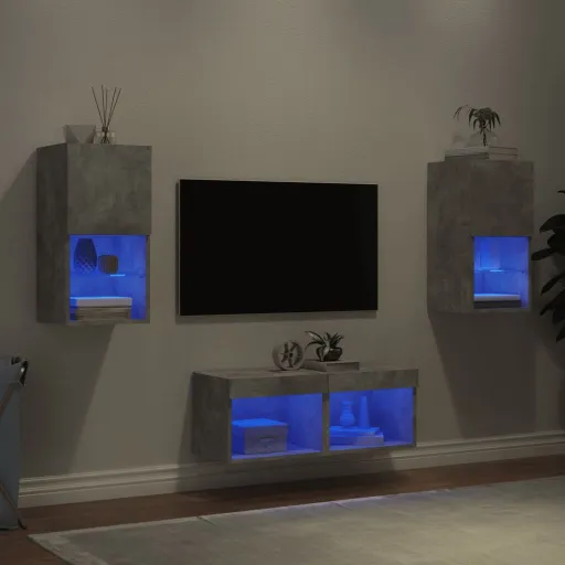 Móveis de Parede para TV com Luzes LED Cinza Cimento (4 pcs)