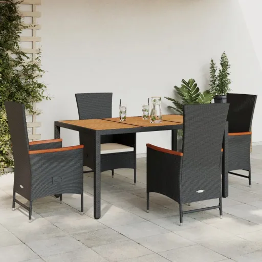 Conjunto de Jantar p/ Jardim c/ Almofadões Vime PE Preto (5 pcs)