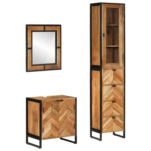 Conj. Móveis p/ Casa de Banho Ferro e Acácia Maciça (3 pcs)