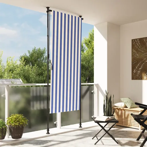 Estore de Rolo para Exterior 120x270cm Tecido/Aço Azul e Branco