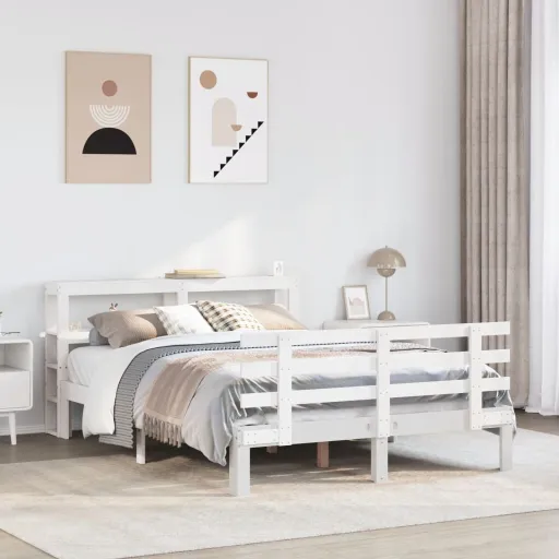 Estrutura Cama c/ Cabeceira 120x190 cm Pinho Maciço Branco