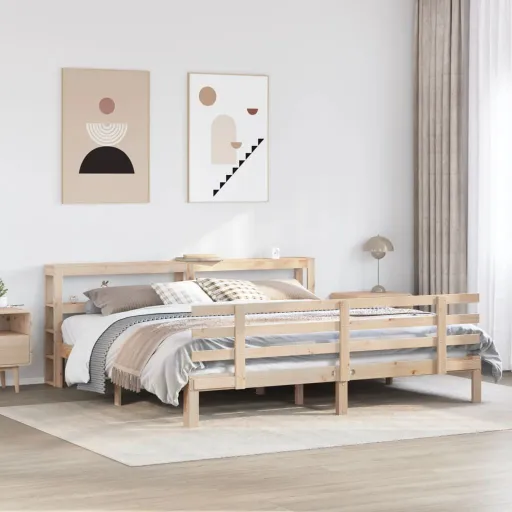 Estrutura de Cama com Cabeceira 200x200 cm Pinho Maciço