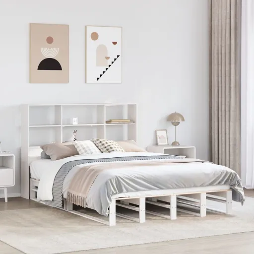 Cama com Estante Sem Colchão 120x190 cm Madeira Maciça Branco