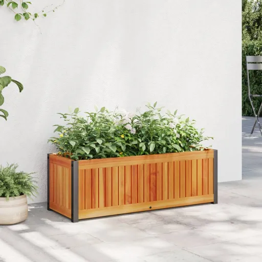 Vaso/Floreira de Jardim 80x30x27,5 cm Acácia Maciça e Aço