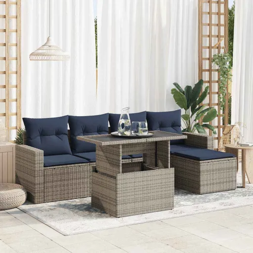 Conjunto Sofás Jardim com Almofadões PE/Acácia Cinzento (6 pcs)