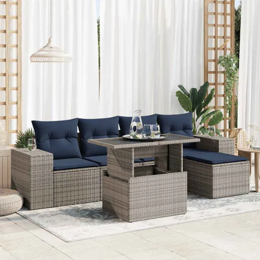 Conjunto Sofás Jardim com Almofadões PE/Acácia Cinzento (6 pcs)
