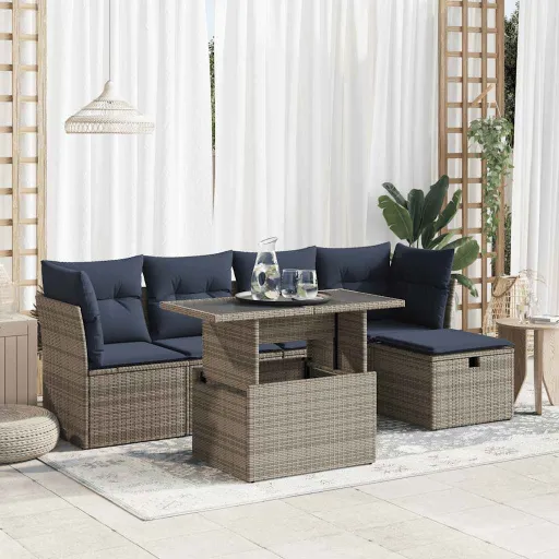Conjunto Sofás Jardim com Almofadões PE/Acácia Cinzento (6 pcs)
