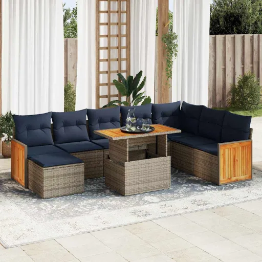 Conjunto Sofás de Jardim c/ Almofadões Vime PE/Acácia (11 pcs)