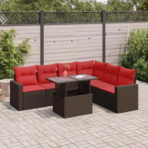Conjunto Sofás Jardim Almofadões Vime PE/Acácia Cinzento (7 pcs)