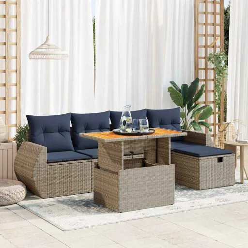 Conjunto Sofás Jardim c/ Almofadões Vime PE/Acácia Preto (6 pcs)