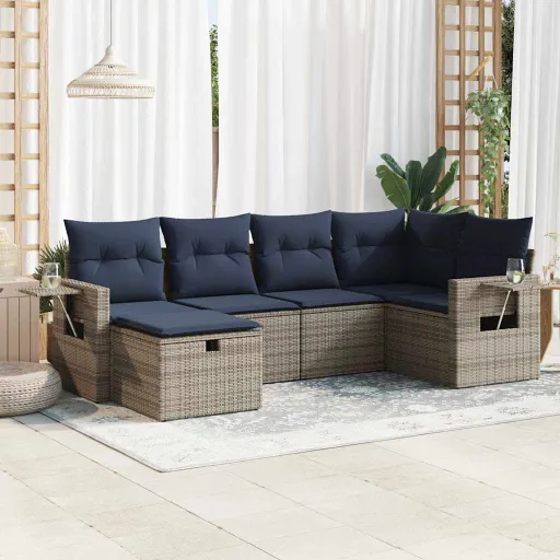 Conjunto Sofás de Jardim com Almofadões Vime Cinzento (6 pcs)