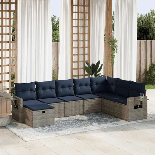 Conjunto Sofás de Jardim c/ Almofadões Vime PE Cinzento (8 pcs)