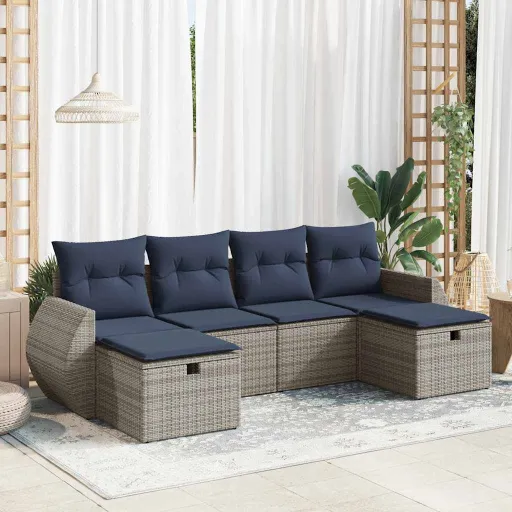 Conjunto Sofás de Jardim com Almofadões Vime Cinzento (6 pcs)