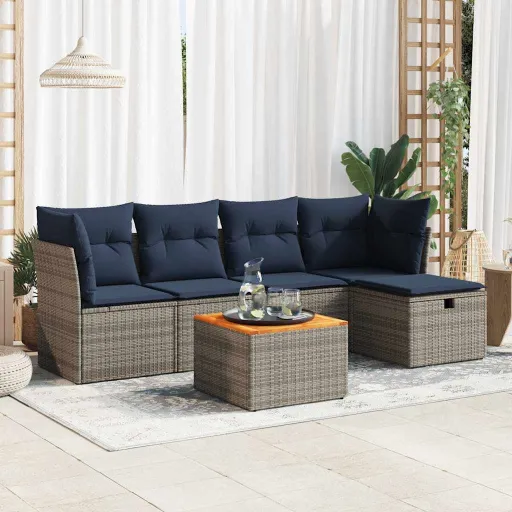 Conjunto Sofás de Jardim com Almofadões Vime Cinzento (6 pcs)