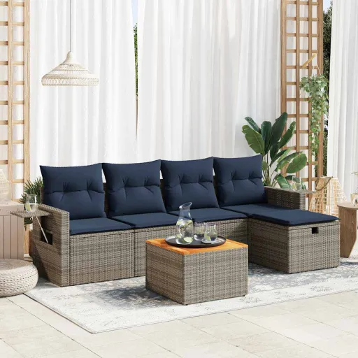 Conjunto Sofás de Jardim com Almofadões Vime Cinzento (6 pcs)