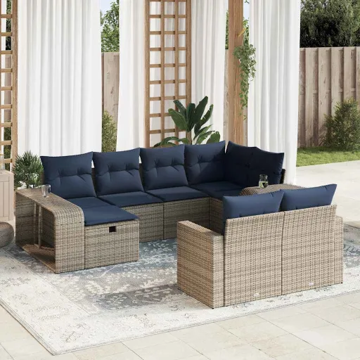 Conjunto Sofás de Jardim c/ Almofadões Vime PE Cinzento (10 pcs)