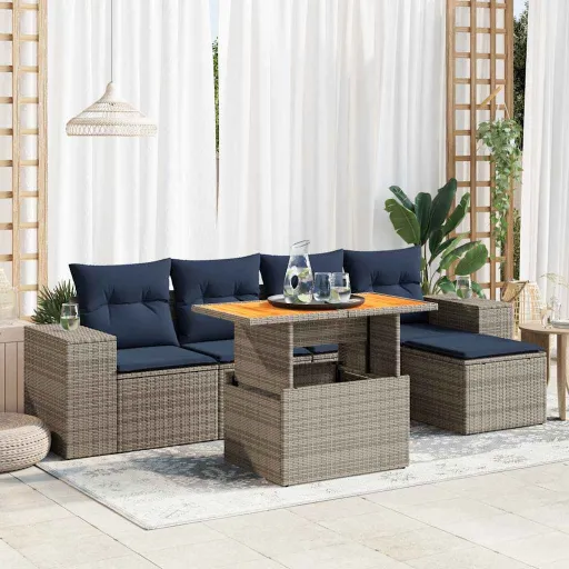 Conjunto Sofás de Jardim com Almofadões Vime Cinzento (6 pcs)