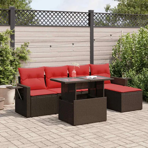 Conjunto Sofás Jardim com Almofadões PE/Acácia Castanho (6 pcs)