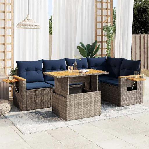 Conjunto Sofás Jardim com Almofadões PE/Acácia Cinzento (6 pcs)