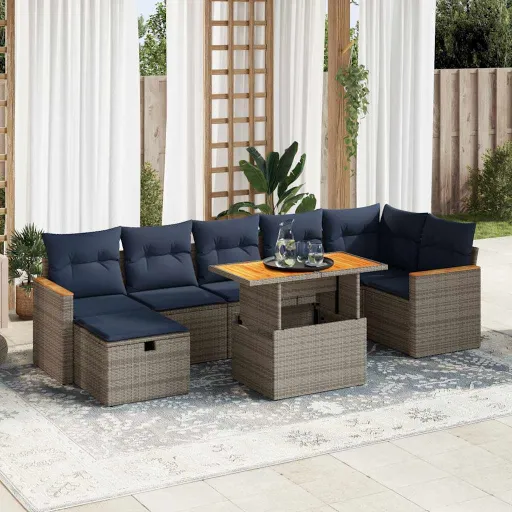 Conj. Sofás Jardim c/ Almofadões Vime PE/Acácia Cinzento (8 pcs)
