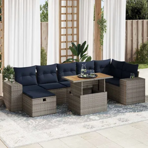 Conj. Sofás Jardim c/ Almofadões Vime PE/Acácia Castanho (8 pcs)