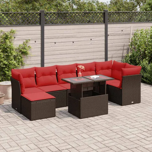Conj. Sofás Jardim c/ Almofadões Vime PE/Acácia Castanho (8 pcs)