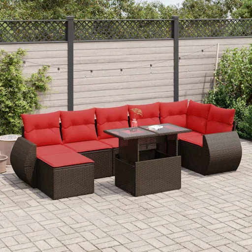 Conj. Sofás Jardim c/ Almofadões Vime PE/Acácia Castanho (8 pcs)