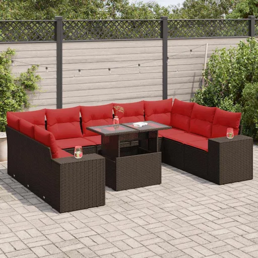 Conj. Sofás Jardim c/ Almofadões Vime PE/Acácia Castanho (10 pcs)