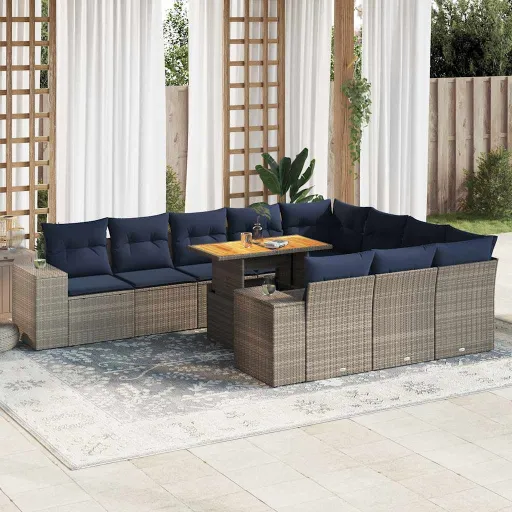 Conjunto Sofás de Jardim c/ Almofadões Vime PE Cinzento (11 pcs)