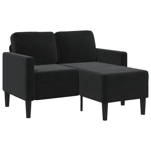 Sofá de 2 Lugares com Chaise em L Preto 125 cm Veludo