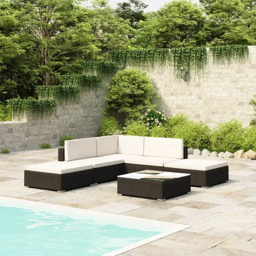 Conjunto Lounge de Jardim c/ Almofadões Vime PE Preto (6 pcs)