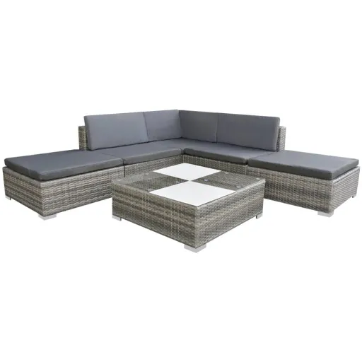 Conjunto Lounge de Jardim c/ Almofadões Vime PE Cinzento (6 pcs)