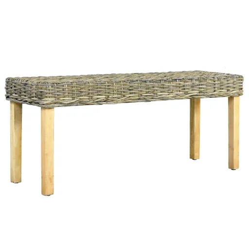 Banco 110cm Vime Kubu Natural e Madeira Maciça de Mogno