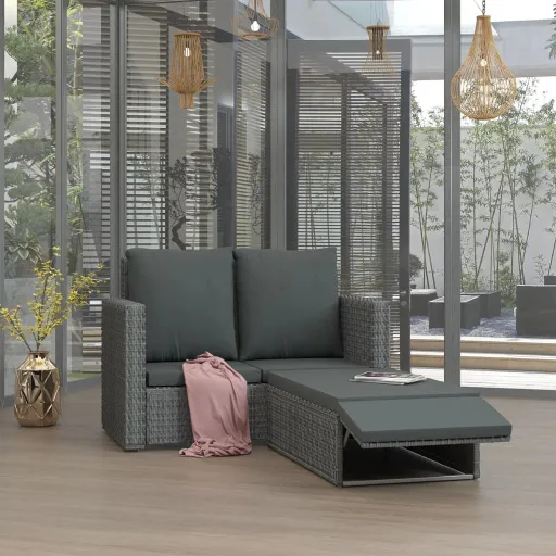 Conjunto Lounge de Jardim c/ Almofadões Vime PE Cinzento (2 pcs)