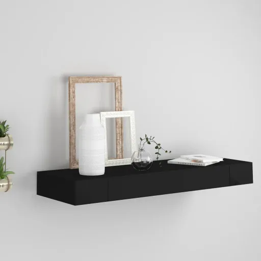 Prateleira de Parede Suspensa com Gaveta 80x25x8 cm Preto
