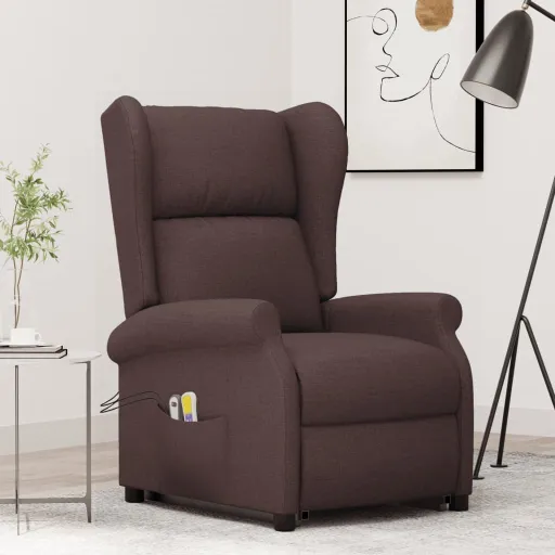 Poltrona Elevatória de Massagens Tecido Castanho-Escuro