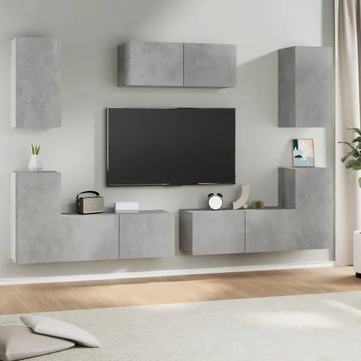Conjunto Móveis de TV   Madeira Processada Cinzento Cimento (7 pcs)
