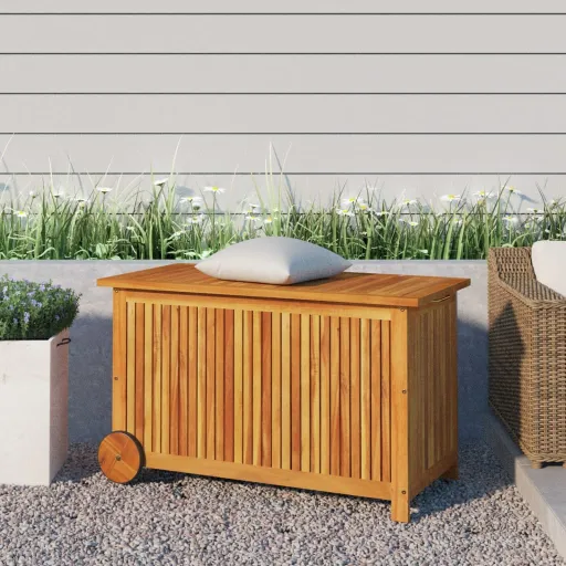 Caixa Arrumação Jardim c/Rodas 90x50x58cm Madeira Acácia Maciça