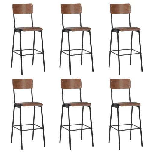Bancos de Bar   Contraplacado Maciço e Aço (6 pcs)