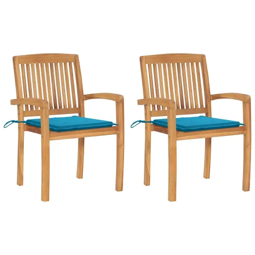 Cadeiras de Jardim c/ Almofadões Azuis   Teca Maciça (2 pcs)