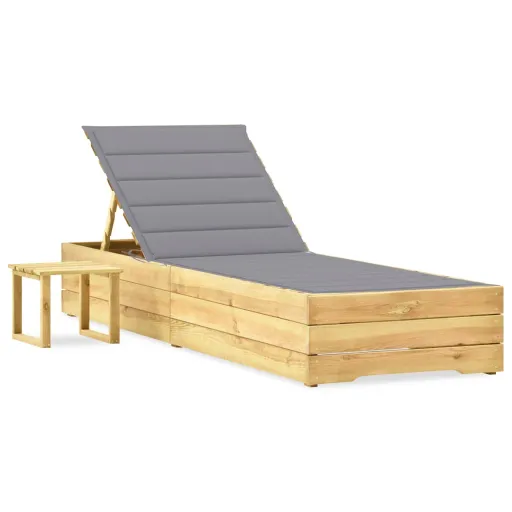 Espreguiçadeira de Jardim com Mesa e Almofadão Pinho Impregnado