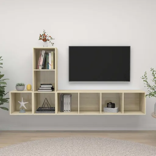 Conjunto de Móveis de TV Contraplacado Carvalho Sonoma (3 pcs)