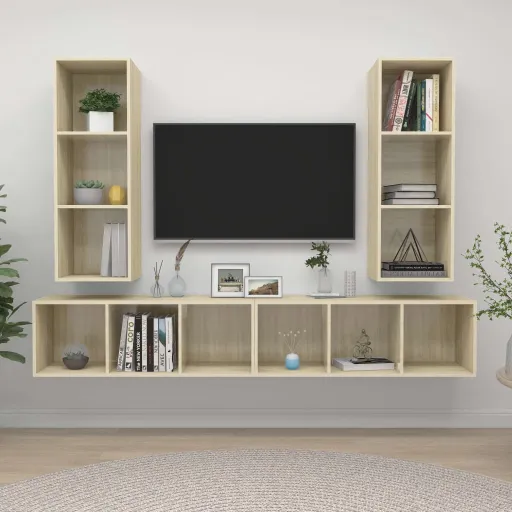 Armários de Parede p/ TV   Derivados Madeira Carvalho Sonoma (4 pcs)