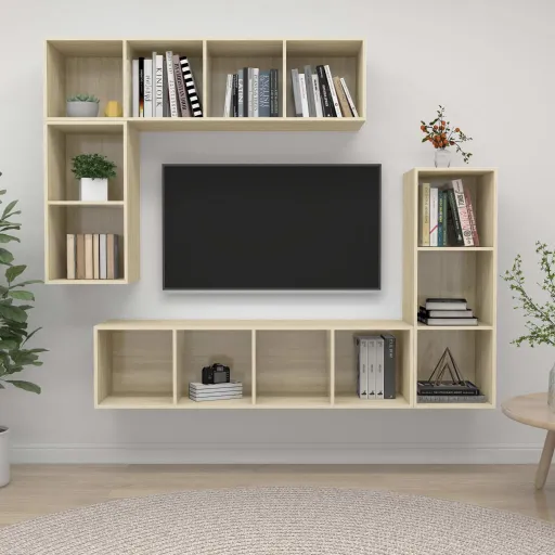 Conjunto Móveis de TV   Madeira Processada Carvalho Sonoma (4 pcs)