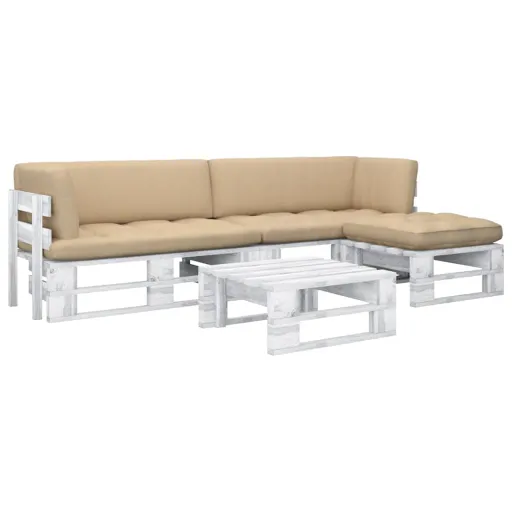 Conj. Lounge Paletes + Almofadões Pinho Impregnado Branco (4 pcs)
