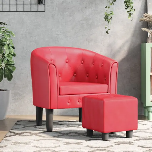 Poltrona com Apoio de Pés Couro Artificial Vermelho